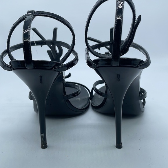 Saint Laurent YSL black on black cassandra strappy heels patent leather 38.5 - Picture 5 of 8
